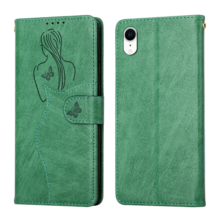 For iPhone XR Beauty Girl Embossing Pattern Horizontal Flip Leather Case with Holder & Card Slot & Wallet & Photo Frame