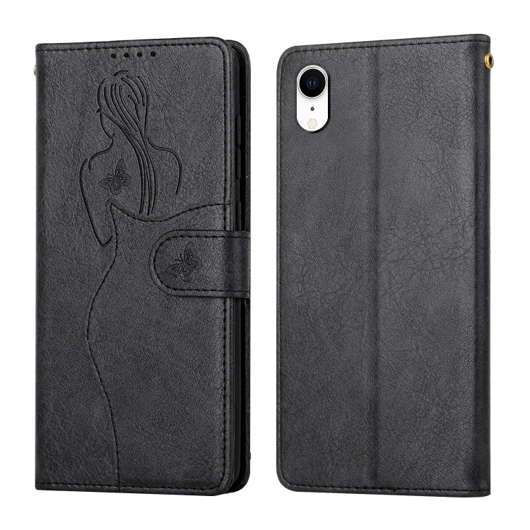For iPhone XR Beauty Girl Embossing Pattern Horizontal Flip Leather Case with Holder & Card Slot & Wallet & Photo Frame