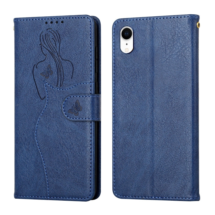 For iPhone XR Beauty Girl Embossing Pattern Horizontal Flip Leather Case with Holder & Card Slot & Wallet & Photo Frame