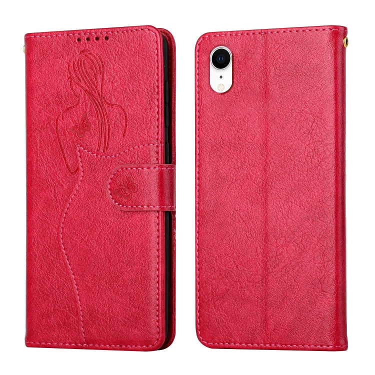 For iPhone XR Beauty Girl Embossing Pattern Horizontal Flip Leather Case with Holder & Card Slot & Wallet & Photo Frame