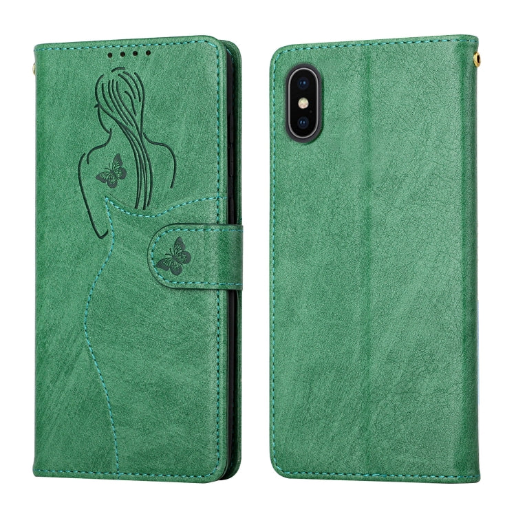 For iPhone XS Max Beauty Girl Embossing Pattern Horizontal Flip Leather Case with Holder & Card Slot & Wallet & Photo Frame