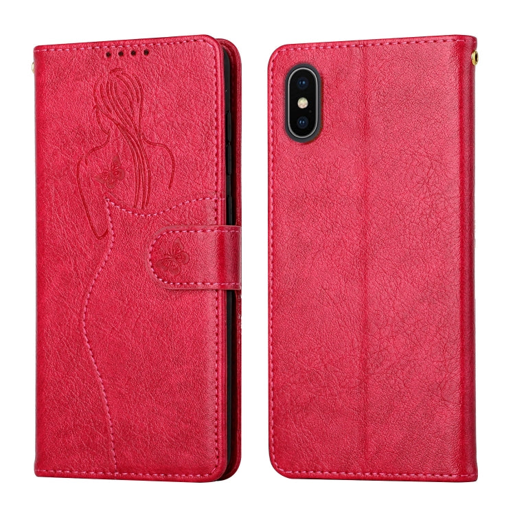 For iPhone XS Max Beauty Girl Embossing Pattern Horizontal Flip Leather Case with Holder & Card Slot & Wallet & Photo Frame