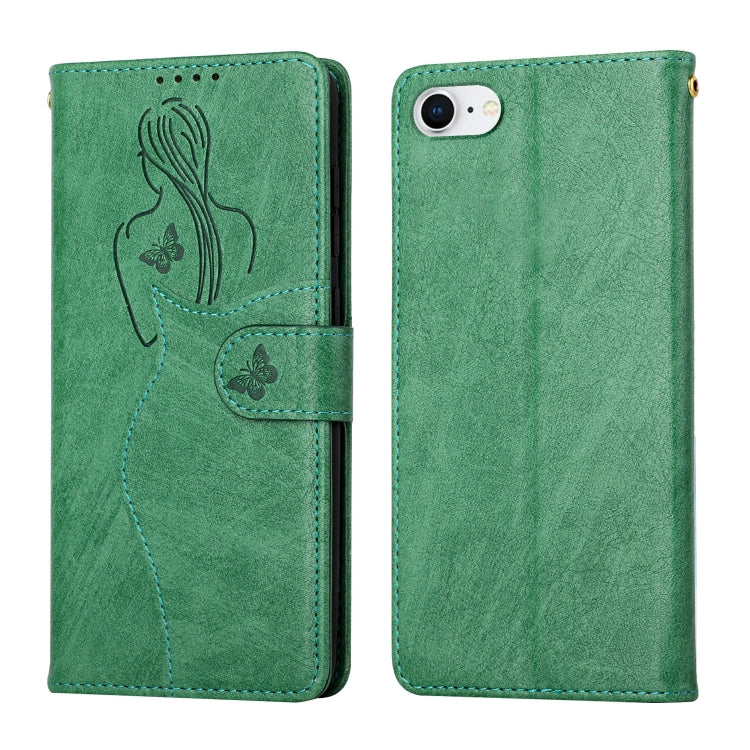 For iPhone SE 2022 / SE 2020 / 8 / 7 Beauty Girl Embossing Pattern Horizontal Flip Leather Case with Holder & Card Slot & Wallet & Photo Frame