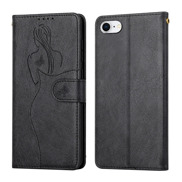 For iPhone SE 2022 / SE 2020 / 8 / 7 Beauty Girl Embossing Pattern Horizontal Flip Leather Case with Holder & Card Slot & Wallet & Photo Frame
