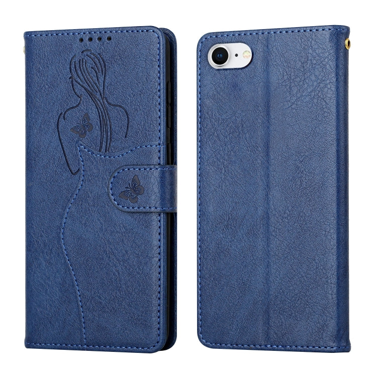 For iPhone SE 2022 / SE 2020 / 8 / 7 Beauty Girl Embossing Pattern Horizontal Flip Leather Case with Holder & Card Slot & Wallet & Photo Frame