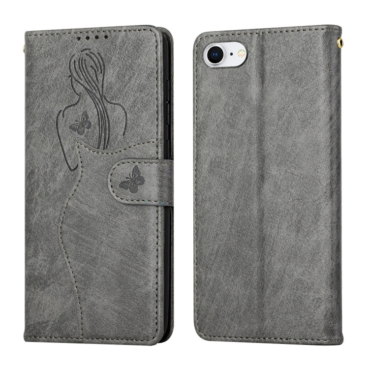 For iPhone SE 2022 / SE 2020 / 8 / 7 Beauty Girl Embossing Pattern Horizontal Flip Leather Case with Holder & Card Slot & Wallet & Photo Frame