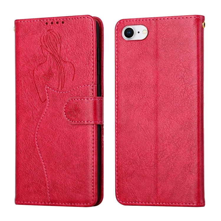 For iPhone SE 2022 / SE 2020 / 8 / 7 Beauty Girl Embossing Pattern Horizontal Flip Leather Case with Holder & Card Slot & Wallet & Photo Frame