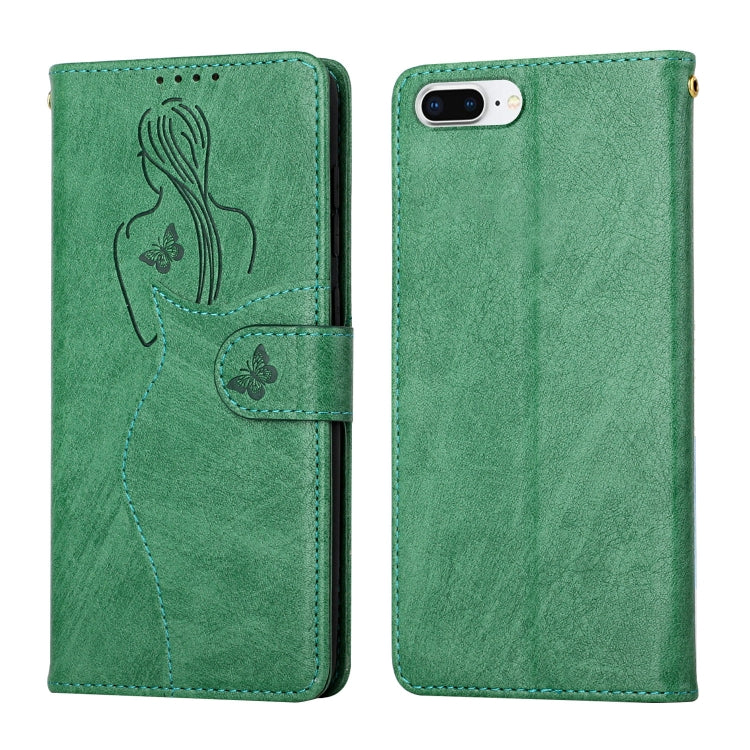 Beauty Girl Embossing Pattern Horizontal Flip Leather Case with Holder & Card Slot & Wallet & Photo Frame For iPhone 8 Plus / 7 Plus