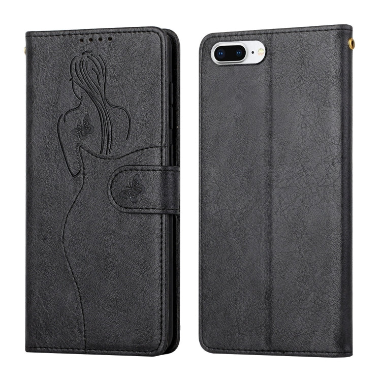 Beauty Girl Embossing Pattern Horizontal Flip Leather Case with Holder & Card Slot & Wallet & Photo Frame For iPhone 8 Plus / 7 Plus