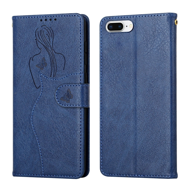 Beauty Girl Embossing Pattern Horizontal Flip Leather Case with Holder & Card Slot & Wallet & Photo Frame For iPhone 8 Plus / 7 Plus