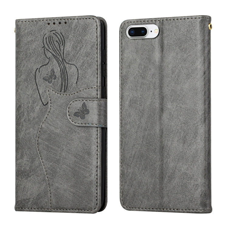 Beauty Girl Embossing Pattern Horizontal Flip Leather Case with Holder & Card Slot & Wallet & Photo Frame For iPhone 8 Plus / 7 Plus