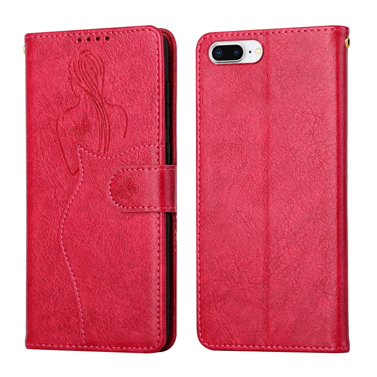 Beauty Girl Embossing Pattern Horizontal Flip Leather Case with Holder & Card Slot & Wallet & Photo Frame For iPhone 8 Plus / 7 Plus