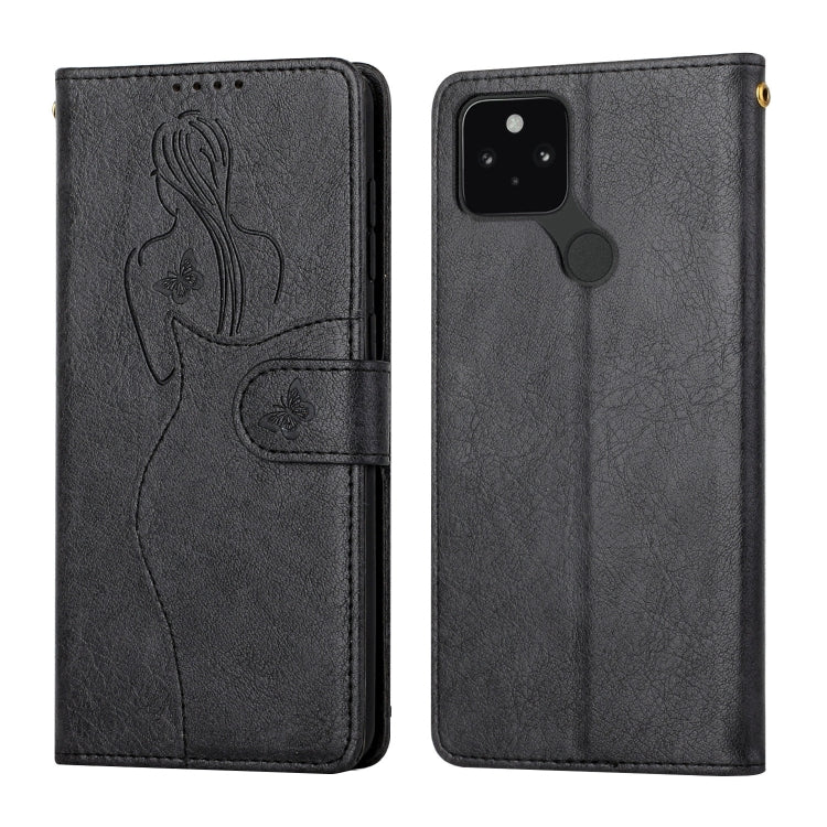 For Google Pixel 5 XL / Pixel 4a Beauty Girl Embossing Pattern Horizontal Flip Leather Case with Holder & Card Slot & Wallet & Photo Frame