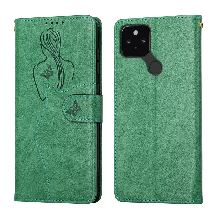 For Google Pixel 5a Beauty Girl Embossing Pattern Horizontal Flip Leather Case with Holder & Card Slot & Wallet & Photo Frame