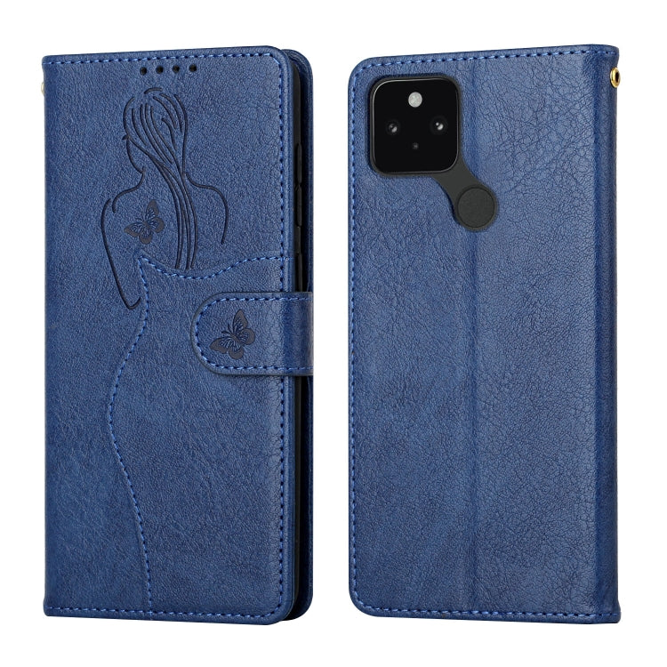 For Google Pixel 5a Beauty Girl Embossing Pattern Horizontal Flip Leather Case with Holder & Card Slot & Wallet & Photo Frame