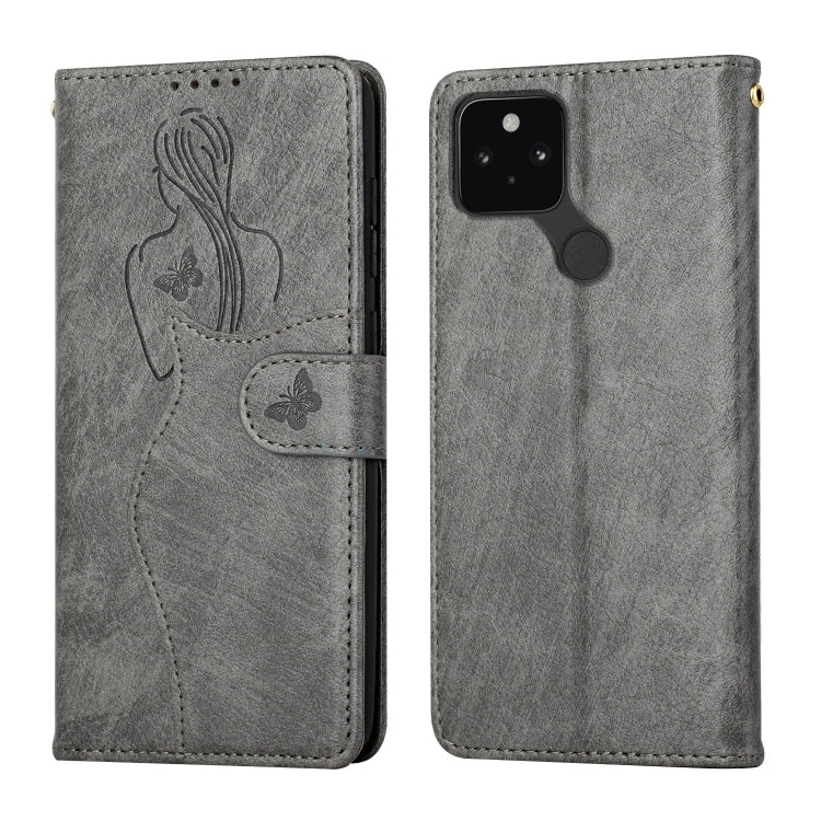 For Google Pixel 5a Beauty Girl Embossing Pattern Horizontal Flip Leather Case with Holder & Card Slot & Wallet & Photo Frame