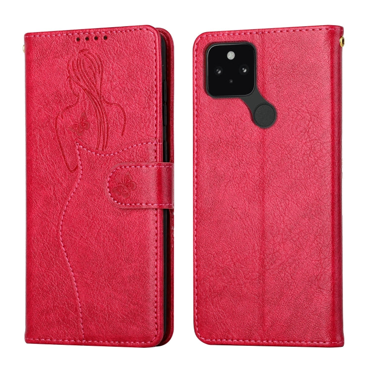 For Google Pixel 5a Beauty Girl Embossing Pattern Horizontal Flip Leather Case with Holder & Card Slot & Wallet & Photo Frame