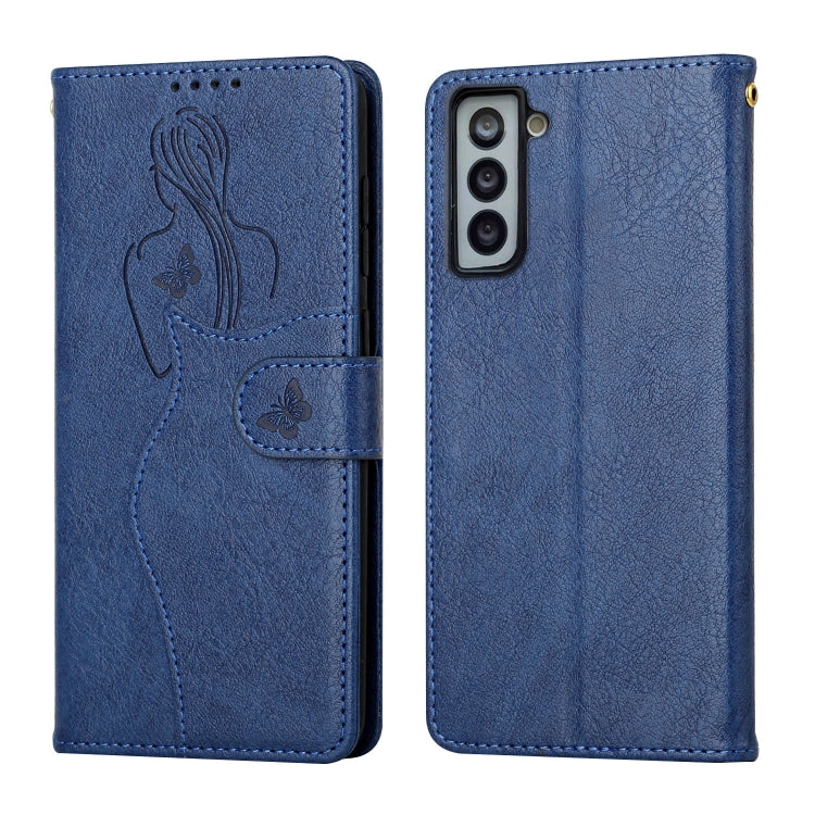 For Samsung Galaxy S21 5G Beauty Girl Embossing Pattern Horizontal Flip Leather Case with Holder & Card Slot & Wallet & Photo Frame