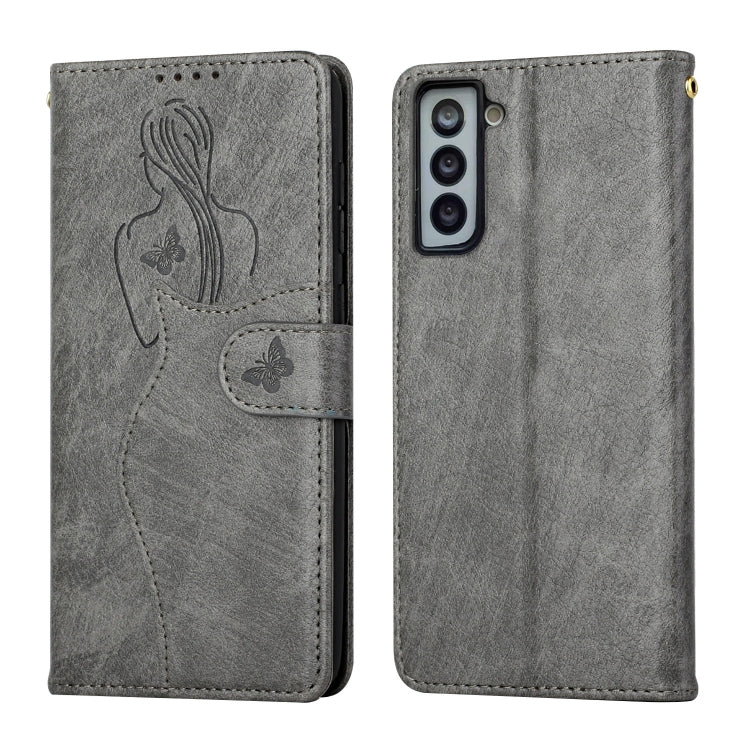 For Samsung Galaxy S21 5G Beauty Girl Embossing Pattern Horizontal Flip Leather Case with Holder & Card Slot & Wallet & Photo Frame