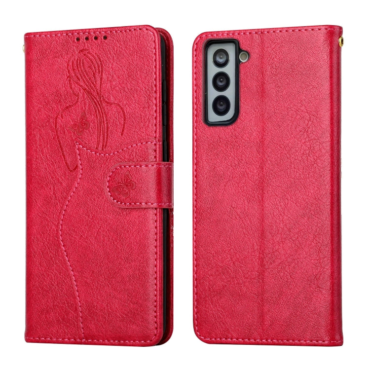 For Samsung Galaxy S21 5G Beauty Girl Embossing Pattern Horizontal Flip Leather Case with Holder & Card Slot & Wallet & Photo Frame