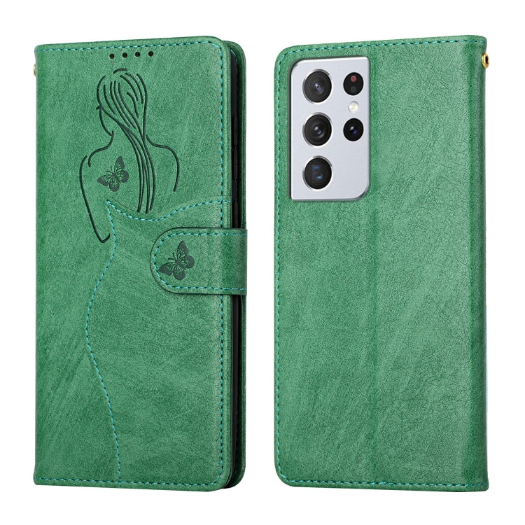 For Samsung Galaxy S21 Ultra 5G Beauty Girl Embossing Pattern Horizontal Flip Leather Case with Holder & Card Slot & Wallet & Photo Frame