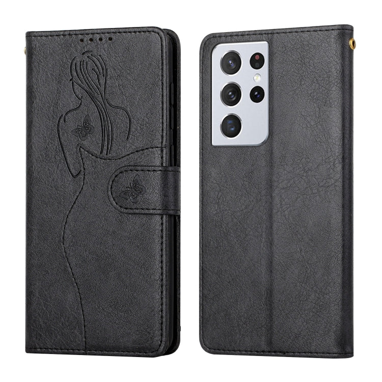 For Samsung Galaxy S21 Ultra 5G Beauty Girl Embossing Pattern Horizontal Flip Leather Case with Holder & Card Slot & Wallet & Photo Frame