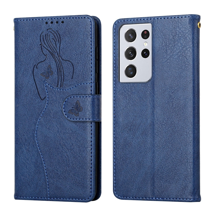 For Samsung Galaxy S21 Ultra 5G Beauty Girl Embossing Pattern Horizontal Flip Leather Case with Holder & Card Slot & Wallet & Photo Frame