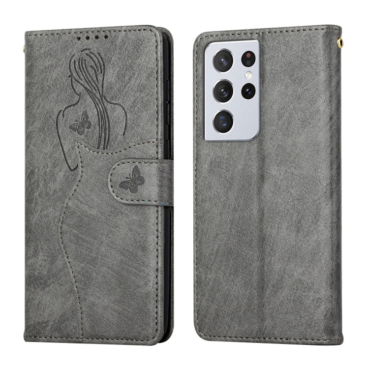 For Samsung Galaxy S21 Ultra 5G Beauty Girl Embossing Pattern Horizontal Flip Leather Case with Holder & Card Slot & Wallet & Photo Frame