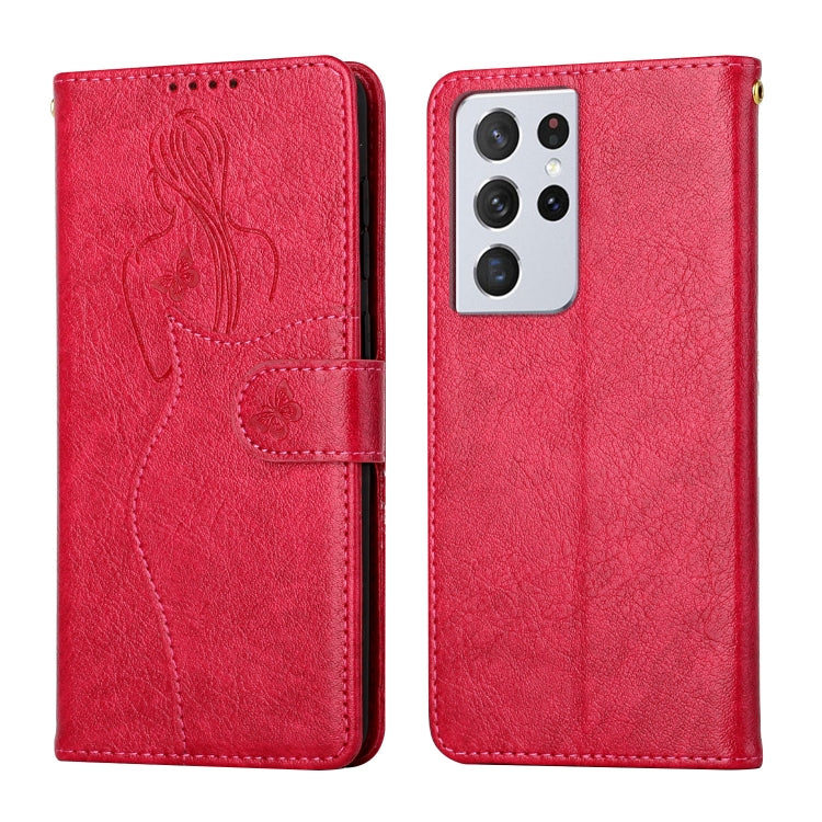 For Samsung Galaxy S21 Ultra 5G Beauty Girl Embossing Pattern Horizontal Flip Leather Case with Holder & Card Slot & Wallet & Photo Frame