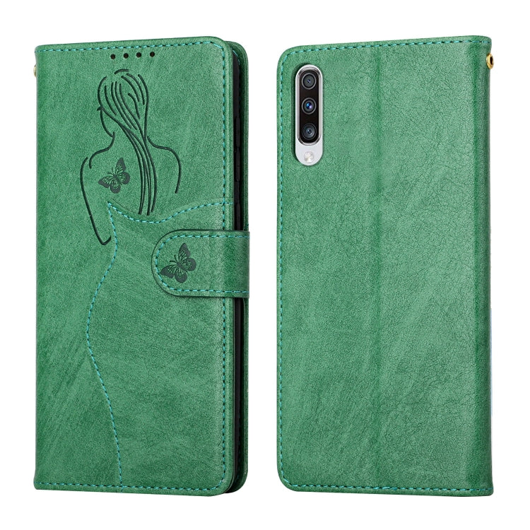 For Samsung Galaxy A50 Beauty Girl Embossing Pattern Horizontal Flip Leather Case with Holder & Card Slot & Wallet & Photo Frame