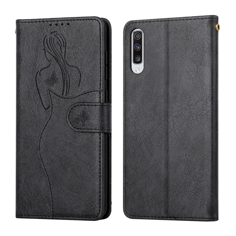 For Samsung Galaxy A50 Beauty Girl Embossing Pattern Horizontal Flip Leather Case with Holder & Card Slot & Wallet & Photo Frame