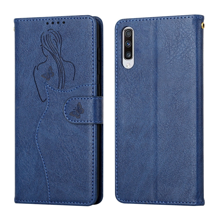 For Samsung Galaxy A50 Beauty Girl Embossing Pattern Horizontal Flip Leather Case with Holder & Card Slot & Wallet & Photo Frame