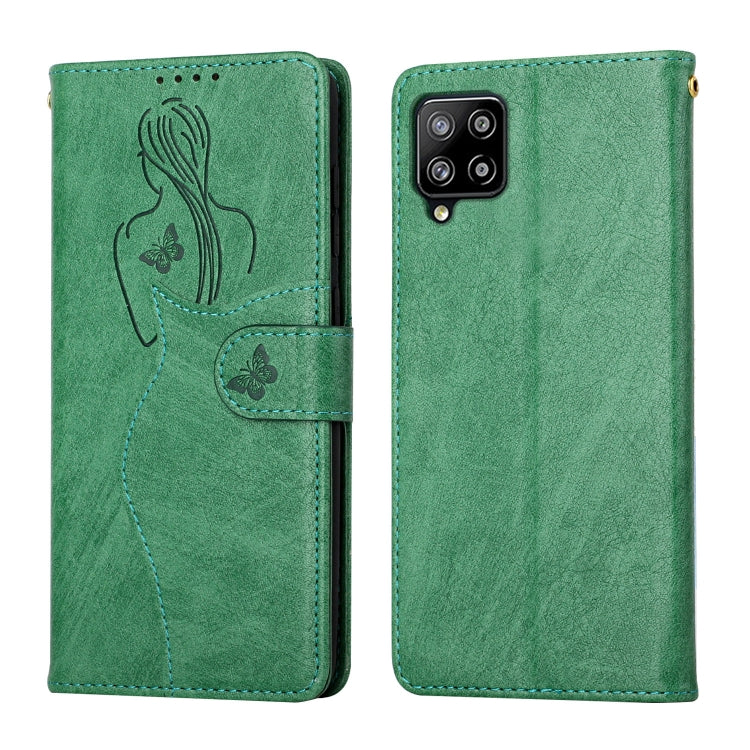 For Samsung Galaxy A42 5G Beauty Girl Embossing Pattern Horizontal Flip Leather Case with Holder & Card Slot & Wallet & Photo Frame