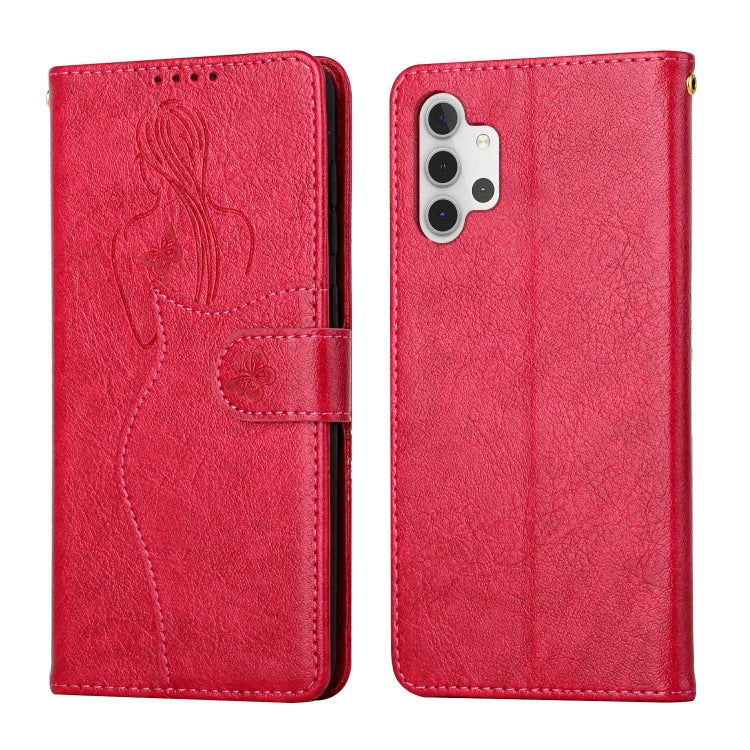 For Samsung Galaxy A32 5G Beauty Girl Embossing Pattern Horizontal Flip Leather Case with Holder & Card Slot & Wallet & Photo Frame