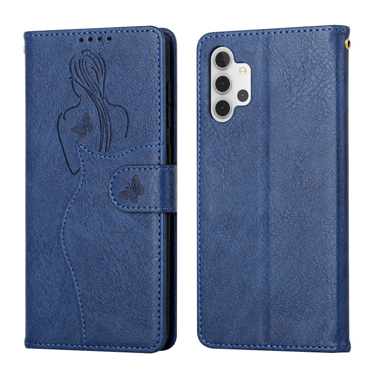 For Samsung Galaxy A32 4G Beauty Girl Embossing Pattern Horizontal Flip Leather Case with Holder & Card Slot & Wallet & Photo Frame