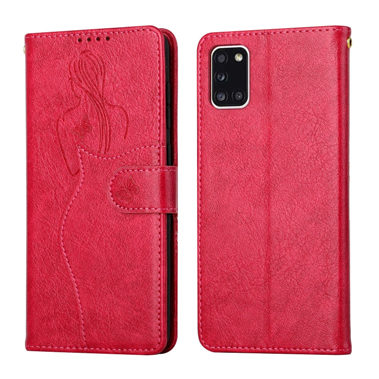 For Samsung Galaxy A31 Beauty Girl Embossing Pattern Horizontal Flip Leather Case with Holder & Card Slot & Wallet & Photo Frame