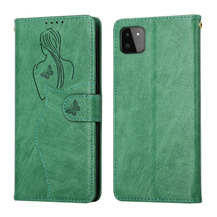 For Samsung Galaxy A22 5G Beauty Girl Embossing Pattern Horizontal Flip Leather Case with Holder & Card Slot & Wallet & Photo Frame