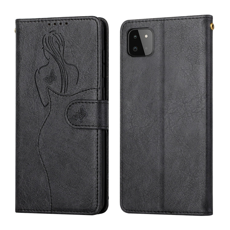 For Samsung Galaxy A22 5G Beauty Girl Embossing Pattern Horizontal Flip Leather Case with Holder & Card Slot & Wallet & Photo Frame