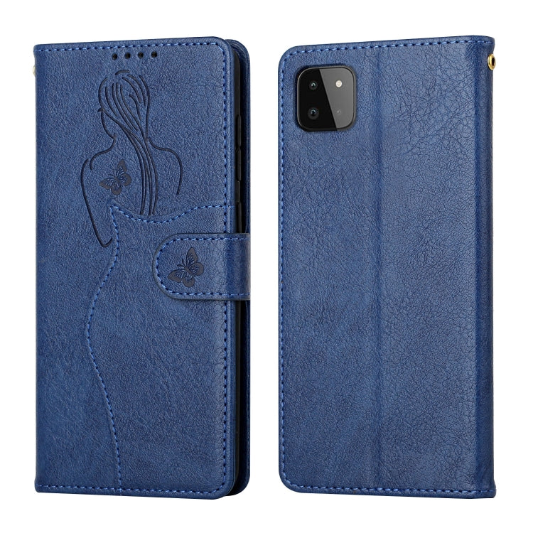For Samsung Galaxy A22 5G Beauty Girl Embossing Pattern Horizontal Flip Leather Case with Holder & Card Slot & Wallet & Photo Frame