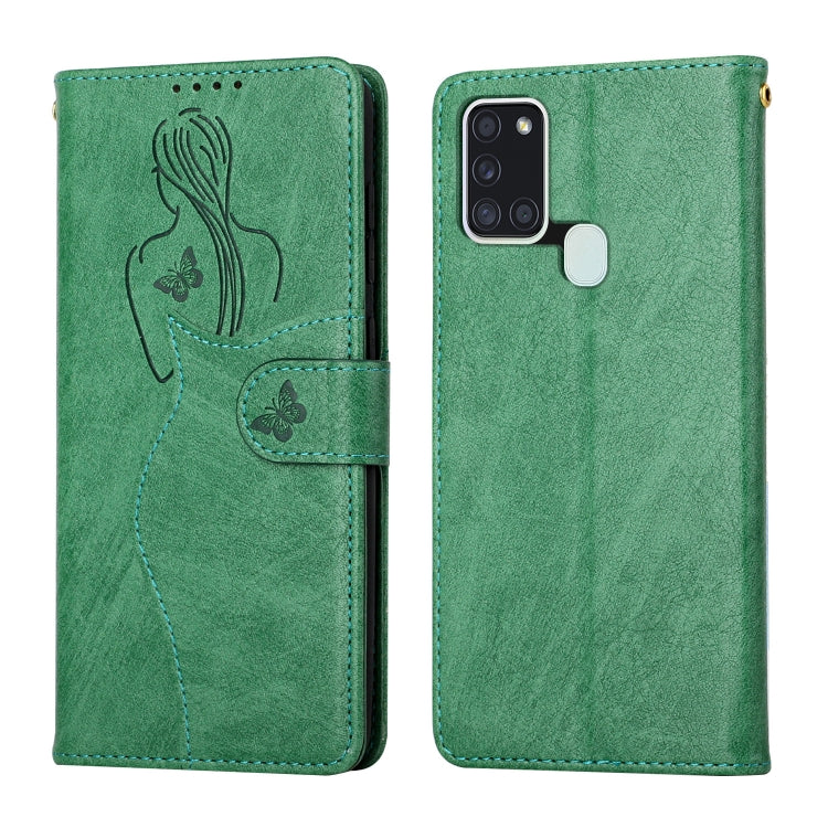 For Samsung Galaxy A21s Beauty Girl Embossing Pattern Horizontal Flip Leather Case with Holder & Card Slot & Wallet & Photo Frame