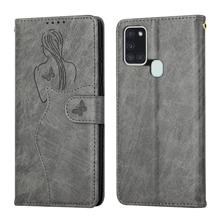 For Samsung Galaxy A21s Beauty Girl Embossing Pattern Horizontal Flip Leather Case with Holder & Card Slot & Wallet & Photo Frame