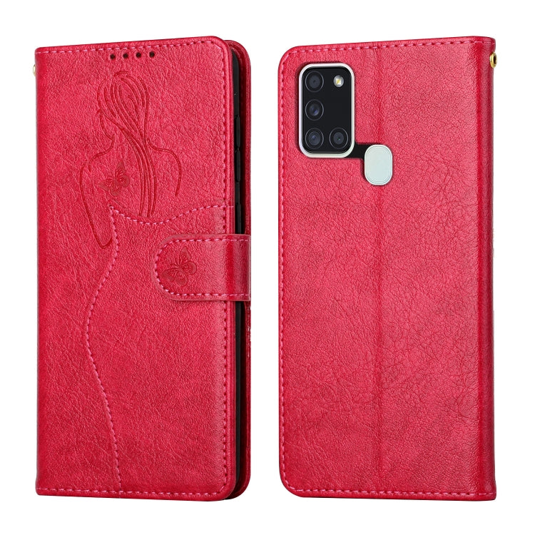 For Samsung Galaxy A21s Beauty Girl Embossing Pattern Horizontal Flip Leather Case with Holder & Card Slot & Wallet & Photo Frame