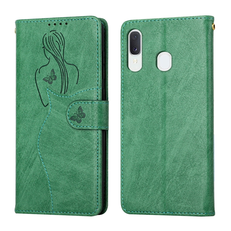 For Samsung Galaxy A20e Beauty Girl Embossing Pattern Horizontal Flip Leather Case with Holder & Card Slot & Wallet & Photo Frame