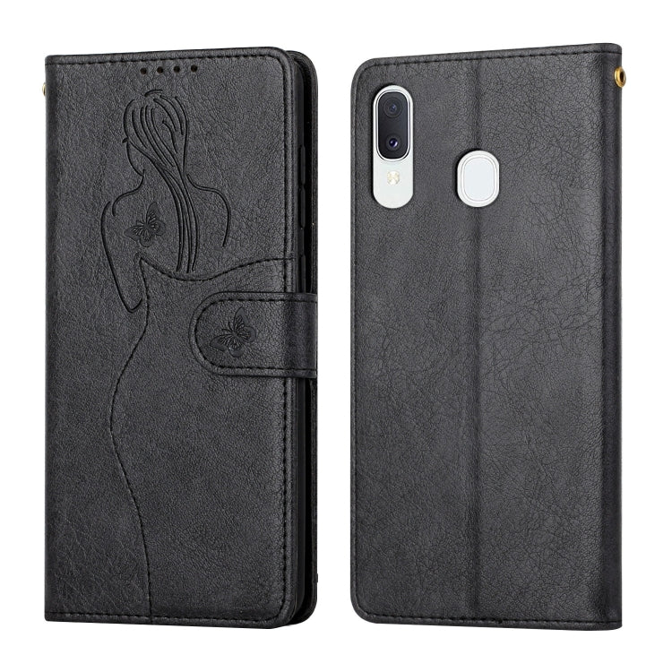For Samsung Galaxy A20e Beauty Girl Embossing Pattern Horizontal Flip Leather Case with Holder & Card Slot & Wallet & Photo Frame