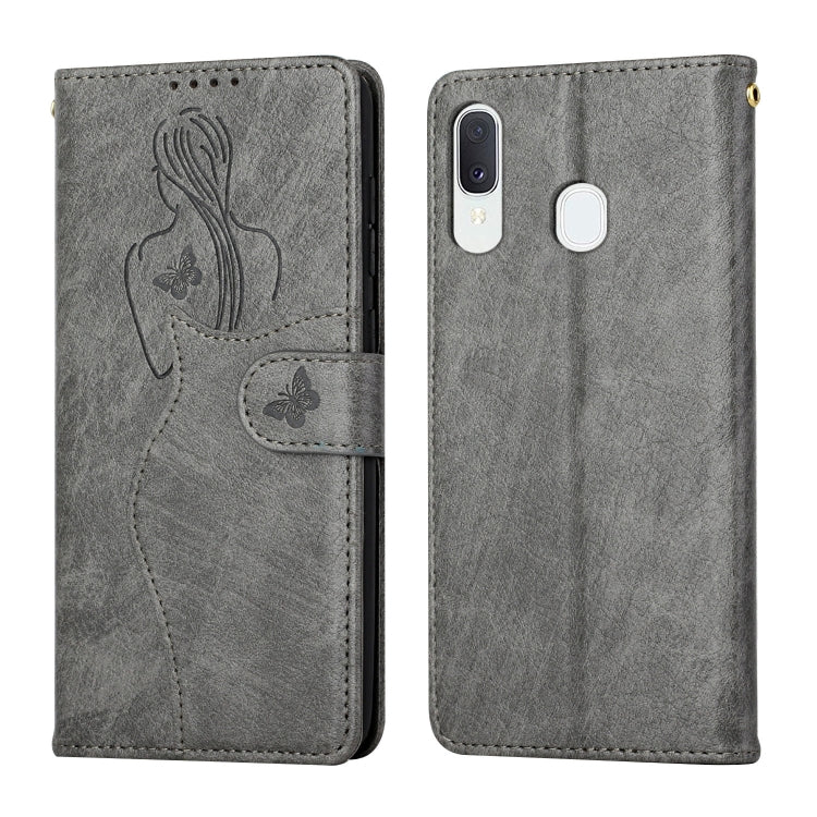 For Samsung Galaxy A20 / A30 Beauty Girl Embossing Pattern Horizontal Flip Leather Case with Holder & Card Slot & Wallet & Photo Frame