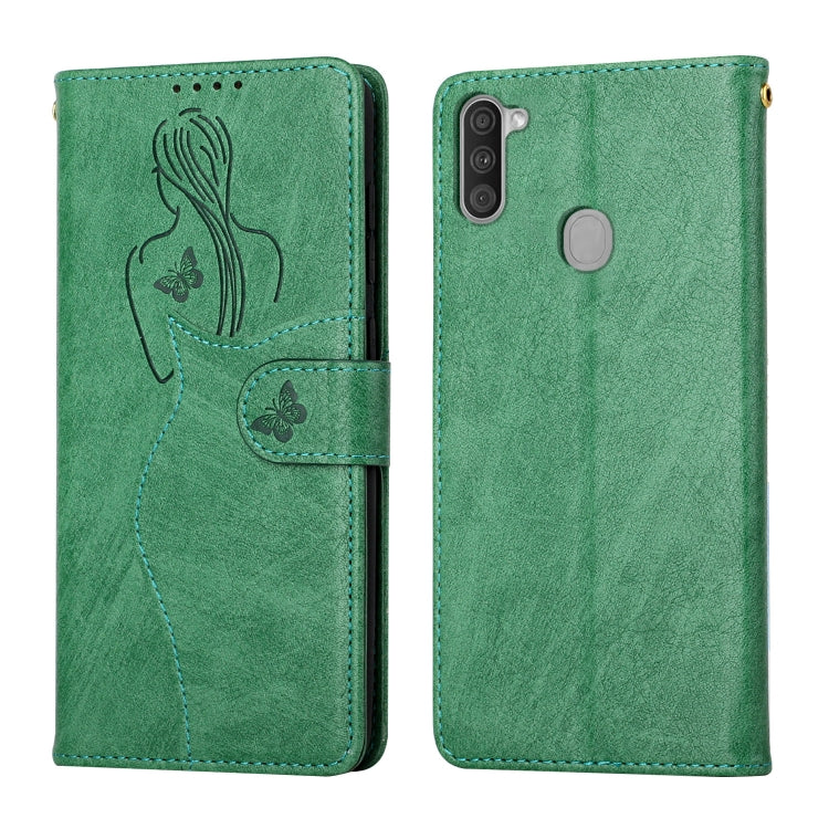 For Samsung Galaxy A11 Beauty Girl Embossing Pattern Horizontal Flip Leather Case with Holder & Card Slot & Wallet & Photo Frame