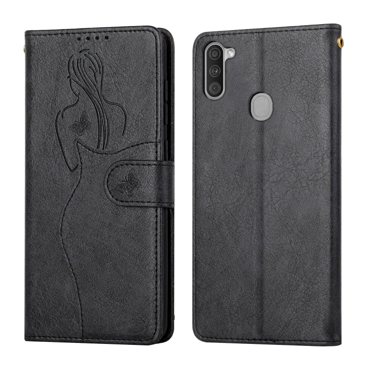 For Samsung Galaxy A11 Beauty Girl Embossing Pattern Horizontal Flip Leather Case with Holder & Card Slot & Wallet & Photo Frame