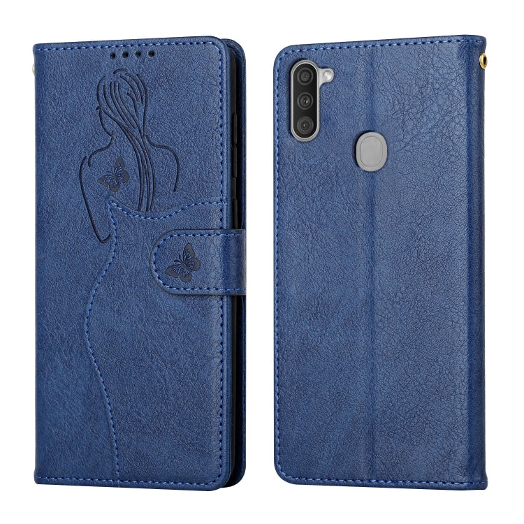 For Samsung Galaxy A11 Beauty Girl Embossing Pattern Horizontal Flip Leather Case with Holder & Card Slot & Wallet & Photo Frame