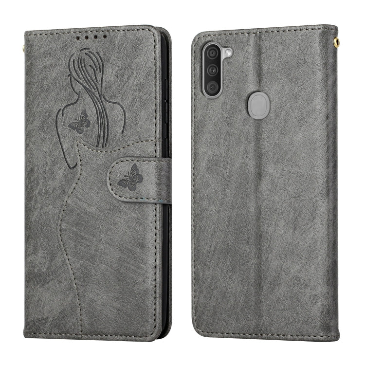For Samsung Galaxy A11 Beauty Girl Embossing Pattern Horizontal Flip Leather Case with Holder & Card Slot & Wallet & Photo Frame
