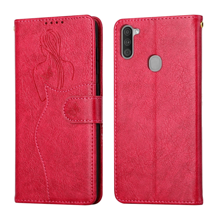 For Samsung Galaxy A11 Beauty Girl Embossing Pattern Horizontal Flip Leather Case with Holder & Card Slot & Wallet & Photo Frame